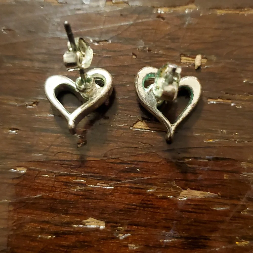Silver heart stud earrings with November birthstone